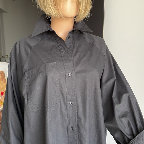 TOPSHOP OVERSIZED LONG BLACK BUTTON DOWN SHIRT - Picture 7 of 9